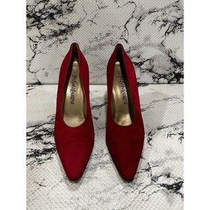 Yves Saint Laurent Vintage Red Suede Heels Pointed Toe Womens Size 9M YSL Italy